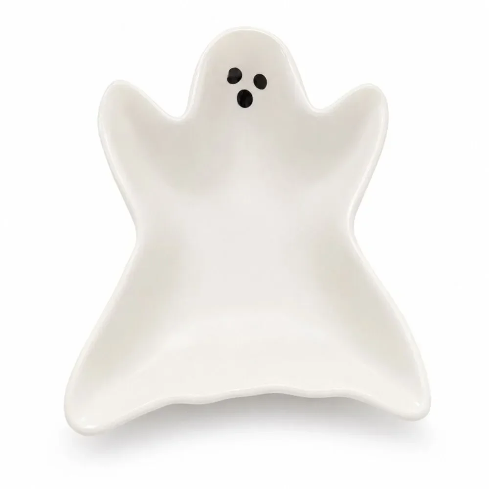 Pottery Barn Ghost Stoneware Appetizer Candy Trinket Dish Halloween NWT White